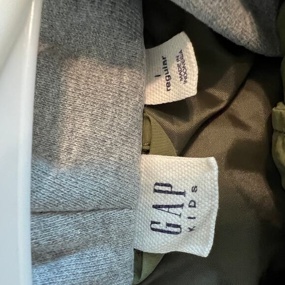 Gap Kids Green Nylon Winter Coat with Cotton Gray Hood Size L - Picture 5 of 8